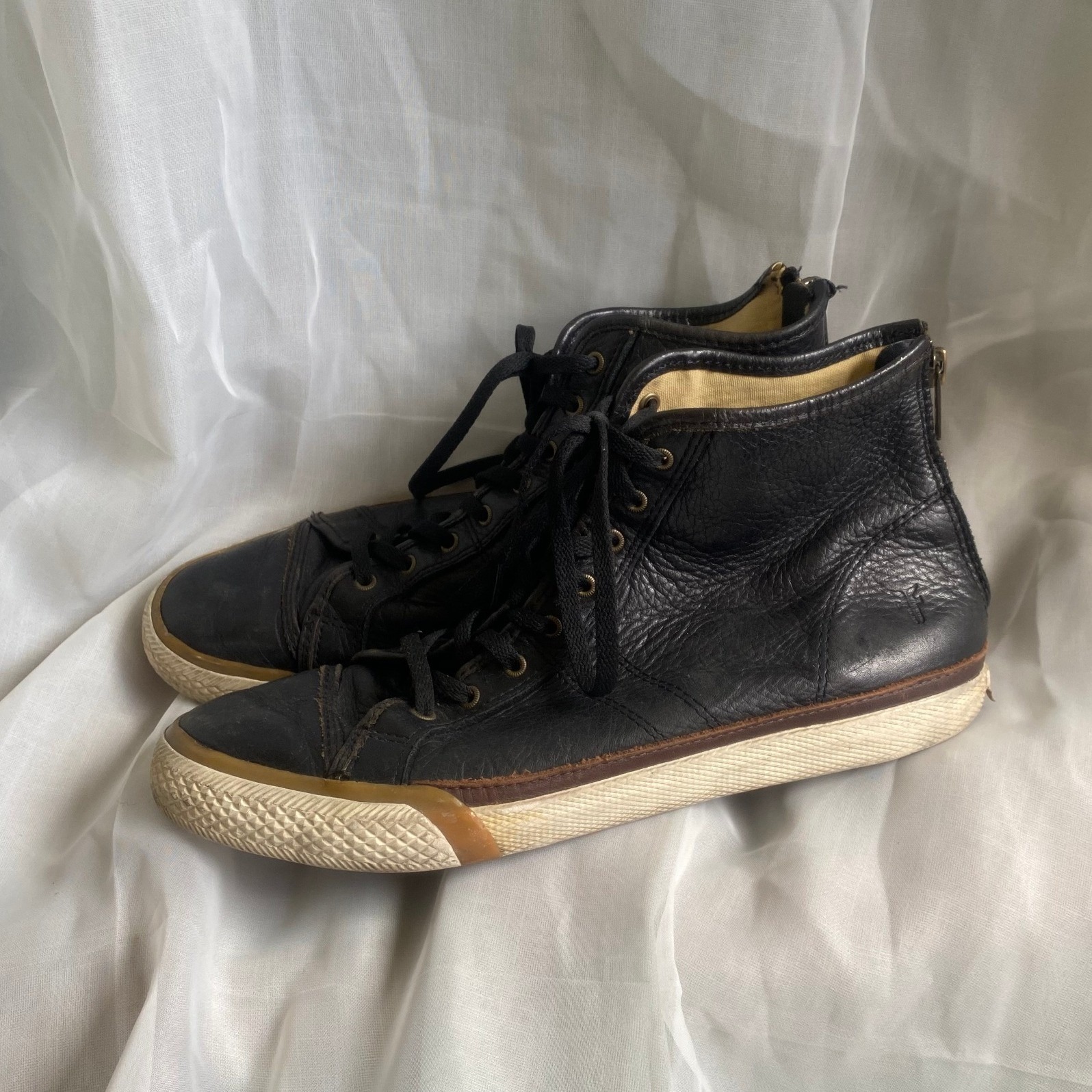 Frye Pebbled Leather High Top Black Sneakers Shoes 10 Grunge Boho Heritage Moto